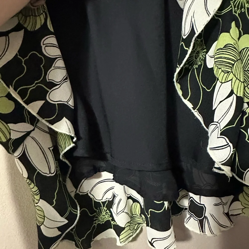 Worthington Black and Green Floral A-Line Skirt with Ruffle Edges
